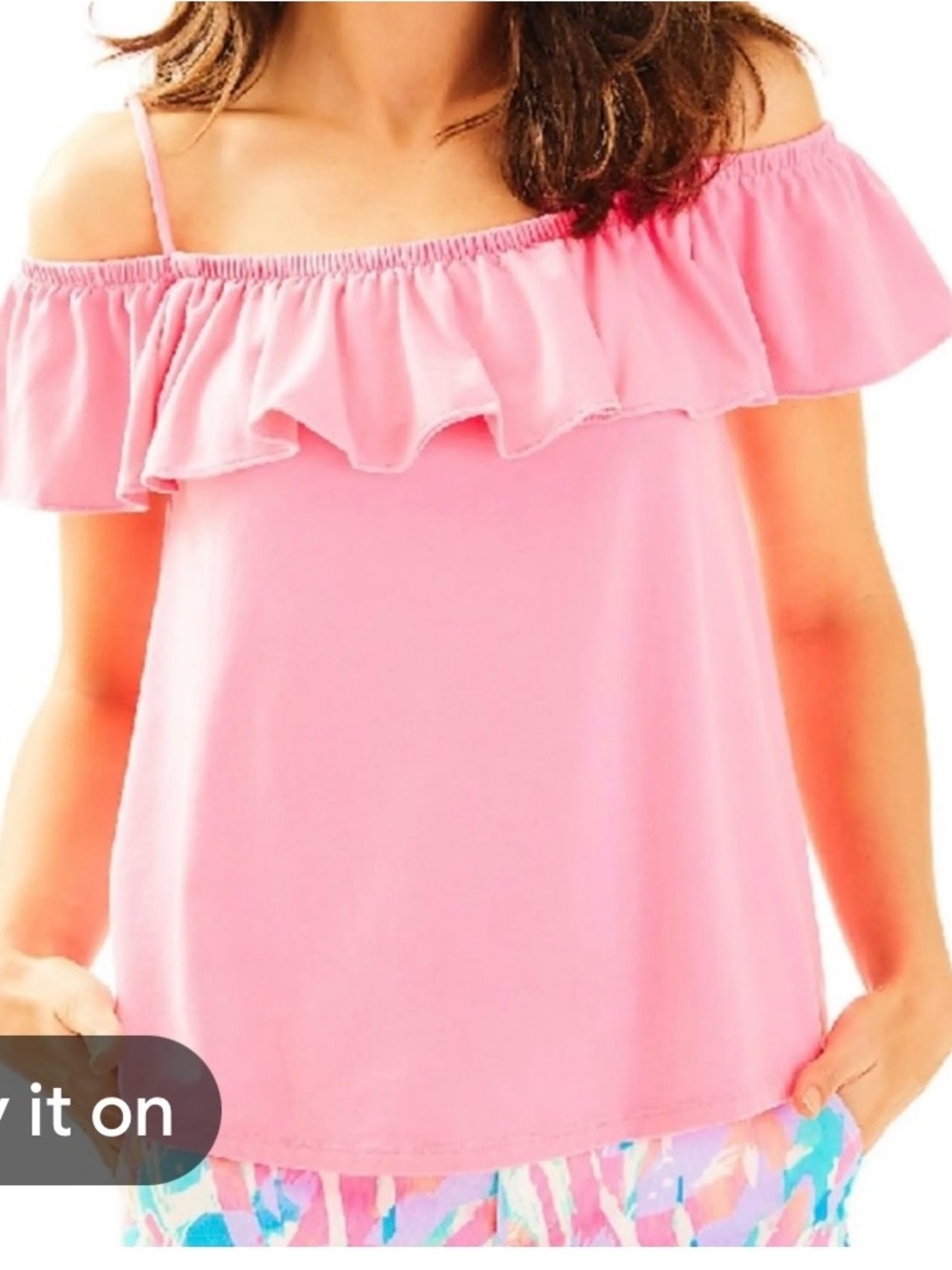 Lilly Pulitzer Pink Off-Shoulder Ruffle Tank Top Tiki Pink NWOT XS Pima Cotton